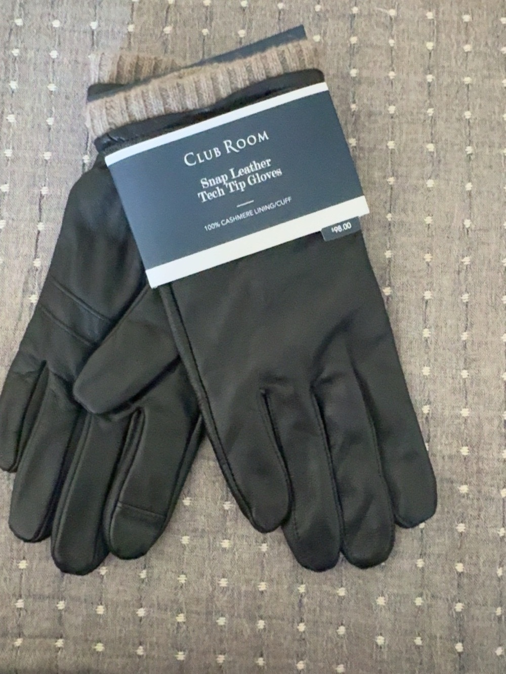 NWT Club Room Men's Leather Cashmere Gloves Size L Tech Tip Black Perfect Gift
